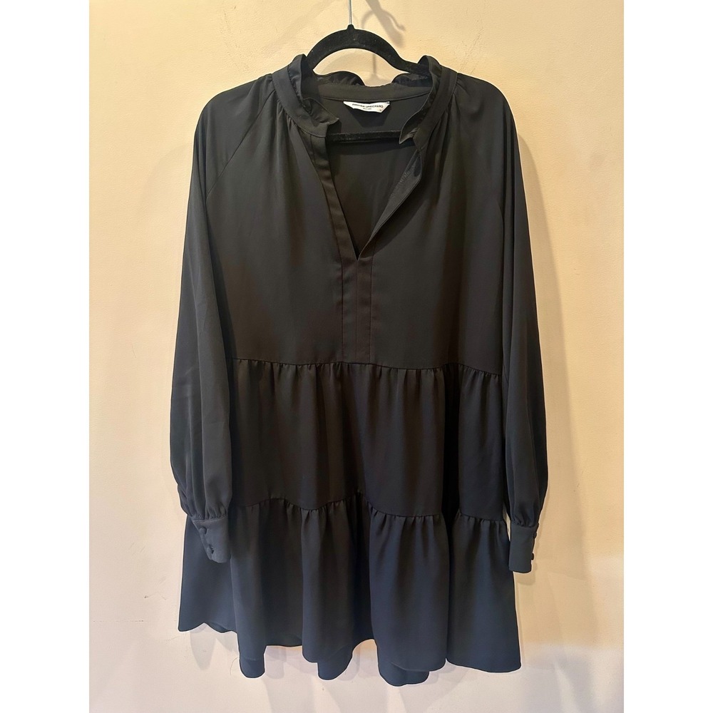Amanda Uprichard Womens Saffron Dress XL Black Tiered Mini Long Sleeve Boho $229